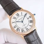 Cartier Ronde de 9015 Movement Waterproof 30m WG/RG Case Black Leather Band 40mm Watch
